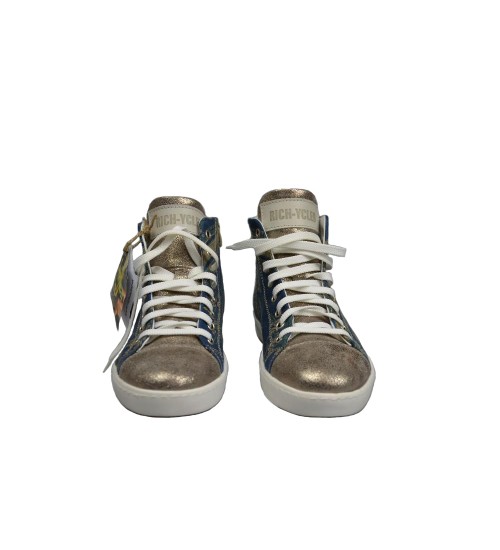 Woman's sneakers handmade gold leather decorated material.